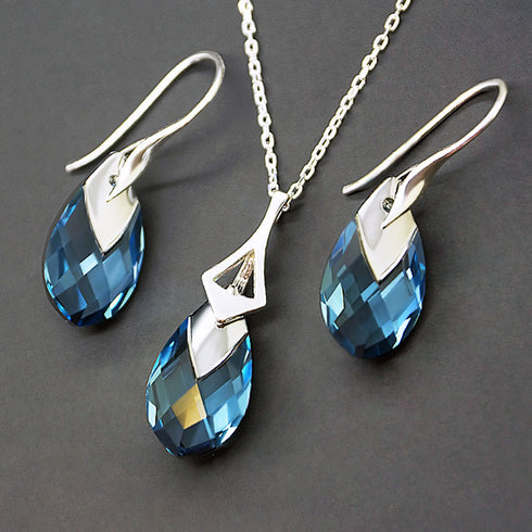 Sudraba komplekts "Baroka II (Aquamarine Light Chrome)" ar Swarovski™ kristāliem